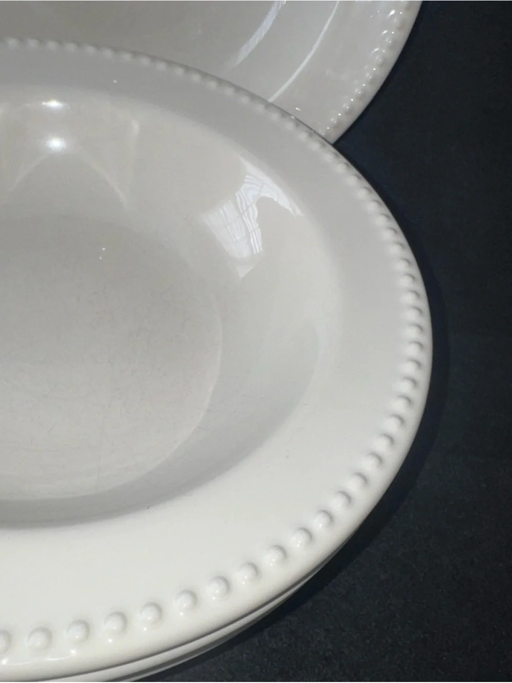 4 Pc Vintage Pottery Barn Emma Ivory Soup Pasta Bowl Beaded Portugal 9 1/2